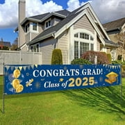 2025 Graduation Decorations Congrats Grad Class of 2025 Banner - Blue and Gold Graduation Yard Sign Backdrop Hanging Decorations for Indoor Outdoor 2025 Graduation Party Supplies